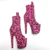 Chaussures de danse Leecabe 20cm / 8inches Leopard Upper Pole Dancing High Heel Platform Boots Open Toe