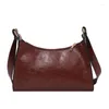 Bag 2024 Women Fashion Versatile Korea Japanese Style Oil Pu Leather Handbag Top Underarm Square Shoulder Mobile Phone