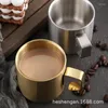 Mugs Korean 304 Creative Stainless Steel Coffee Cup Double-Layer Anti-Scald Drop-Resistant Mug With Handle Solid Color Office