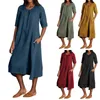 Party Dresses Women'S Fashion Round Neck Split Sleeve Long Solid Color Casual Cotton Linen Vestidos Para Mujer Elegantes Y Bonitos