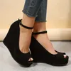 Scarpe eleganti da donna a cuneo nero cuneo sandals sandali piattaforma fibbie per fibbia per la piattaforma di punta di punta elegante tacchi