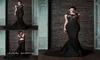 Rami Kadi Black Nude Back Prom Dress Crew Neckline Lace Appiques 투명한 상단 인어 새틴 코트 기차 Long Evening Dress5015300