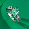 Cluster anneaux Handmade Lab Lab Emerald Diamond Ring Real 925 Sterling Silver Party Band pour femmes Men Promise Bijoux