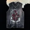 Summer Man Gothic Vest Old Washed Rose Print Sweat Tank Top Mens and Womens Ins Fashion Hip Hop Sleeveless Tshirt 240408