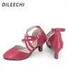 Tanzschuhe Dileechi Real Leder Ladin Red Gurt Square Ballroom Dancing Frühling und Herbst geschlossene Toe Weiche Außensohle 6 cm