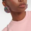 Boucles d'oreilles arrière en pierre exagéré Clip d'oreille en cristal rond sans pierre bijoux de Noël cadeau coloré stroine grand pour les femmes