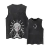 Herentanktops anime print grafisch vest streetwear hip hop heren casual mouwloos shirt gewassen katoen zwart harajuku