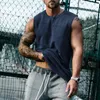 Gym Fitness Hommes Vêtements Vintage Solid Sports Vest Sweat à capuche Camisole sans manches Casual Buttond O Couch Tops 240408