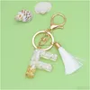 Key Rings Initial Keychain Fashion White Chains For Women Girls Letter Keychains With Tassel Charms Handbags Backpacks Drop Delivery Dhlsx