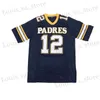 Men's T-Shirts BG Men American Football jersey Padres 12 Sewing Embroidery Outdoor Sports Mesh Ventilation White Blue 2023 New Big Size T240408