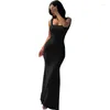 Casual Dresses Fashionabla Women's Bodycon Long Dress Sex och andningsbara ärmar Backless bundna Maxi