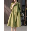 Wiosna lato koreańska bawełniana lniana sukienka koszula lady pół rękawu luźne swobodne szaty femme guziki vestidos damski odzież 240408