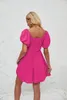 Casual Dresses Woman Short Puff Sleeve Off-The-Shoulder Dress A-Line Pleated Summer Rose Red Sexy Babydoll Clothing For