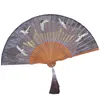 Decorative Figurines Japanese Ancient Silk Folding Fan For Women Vintage Hanfu Hollow Out Process Chinese Classic Summer