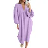 Women's Sleepwear Long Sleeve Lounge Dress For Women Full Length Sleep Soft V Neck Night Shirts Nightgown With Pockets