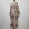 Ethnische Kleidung Islamische Kaftan Eid Muslim Frauen Spitzenblumkleid Arabische Kimono Femme Malaysia Elegante Kleidung Abaya Dubai Türkei Robe