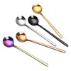 Scoops de café Ladle 304 en acier inoxydable créatif remuant cuillère titane or long manche de manche miel de miel petit rond