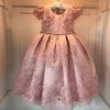 Vestidos fofos e baratos para meninas de flores blush rosa Primeira comunhão para meninas vestidos de bola de bola nuvem de miçangas de concurso vestidos de concurso