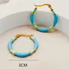 Hoop Earrings Women Multi Color Epoxy Blue Turquoise Painting Gold Bamboo Design Pink Fuchsua Option