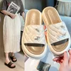 Women's Slippers Summer Rhinestone One-Word Slippers Red Thick Bottom Height Increasing Sandals for Women