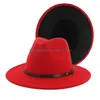 Party Hats FS Black Redwork Wool Felt Jazz Fedora med bältesspänne Män kvinnor breda brim Panama Trilby Bowler Cowboy Cap Delivery DHP7Q