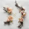 Épingle de cheveux de fleur séchée en mousseline à main pour femmes Boho Brides Wedding Tiara Artificial Flower Headress Coil Coiffure Hair Bijoux