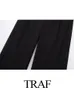 Traf Womens Casual Loose Wide Leg Byxor Basic Pants Female Splice Design DrawString Midja rakt 240403