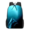 Väskor haj ryggsäck för primära pojkar flickor Ocean Animal 3D Tryckt Bookbag Elementary School Barn Back BAG Blue Ryggsäck 16 tum