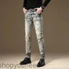 Jeans na moda Mid Rise Trend Trend Lazy Youth Trends Lavado estilo Spring Style Slim Fit Petes Pontas de comprimento para homens