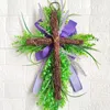 Dekorativa blommor Cross Sign Easter Artificial Wreath Hanging Decorations With Bow Tie för Farmhouse Front Door Porch Wall Decor Holiday