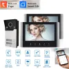 Conneries de portes 7 pouces Moniteur TUYA WiFi Video Camera Door Camera Multi appartement Vidéo Téléphone Door Interphone Système pour 2 appartements familiaux