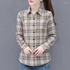 Camicette da donna Lady Spring Autumn Autum Long Lavaned Lavaned Coller Shirt a scacco