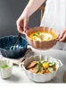 Bowls Nordic Soup Bowl Household Flower-shaped Ceramic Tableware Large Double Handle Petal Fruit Salad Oven Microwave Noodle