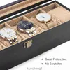 Alsonerbay Watch Box 6 Slot Watch Display Case for Men Women Black Watch Organizer Afsluitbare houten opberghouder voor polshorloges met glazen deksel en verwijderbare pillo