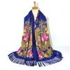 Scarves 70 200cm Russian Style Floral Print Scarf Women Luxury Flower Ethnic Shawls Ukrainian Fringed Handkerchief Wraps Pashmina