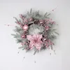 Decorative Flowers Christmas Wreath For Front Door Cute Pink Berry Winter Flocked Needle Vine Garland Decorations Indoor Outdoors