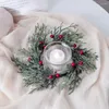 Decorative Flowers 2pcs/set Christmas Wreath Candlestick Holder Pine Needle Red Berry Garland Dinning Table Ornament Navidad Wedding