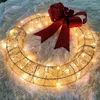 Decorative Flowers 2024 Christmas Garland Metal Luminous Wreath With Big Bow Warm Lights Decoration Front Door Home Hanging