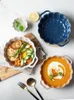Bowls Nordic Soup Bowl Household Flower-shaped Ceramic Tableware Large Double Handle Petal Fruit Salad Oven Microwave Noodle