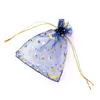 Presentförpackning 50st/Lot Star Moon Organza Jewelry Bags Tulle Sheer Sachets Drawstring Bag Wedding Party Favor Poouches Organizer