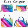 Sac de créateur de qualité miroir Kurt Geiger Handbag Rainbow Stripes Sac Luxury Le cuir Purse Femme Homme Sacs Sacs Embrayage Tote Tote Coeur Enveloppe Crossbody Bags69