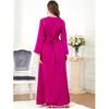 Roupas étnicas eid abaya feminino renda de renda com cinto islâmico Ramadã Vestido de noite longa muçulmana