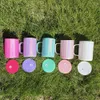 미국 창고 홀로그램 쉬머 반짝이는 색상 17oz 승화 하이 붕소 유리 머그 그스 커피 컵 DIY 인쇄 용 컬러 ​​플라스틱 뚜껑