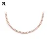 4 PT Round Chain Rose White Yellow Gold Single Raw Diamond Tennis Necklace for Men Women