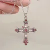 Pendant Necklaces Y2K Zircon Cross Necklace Pink Purple Heart Cross Pendant Necklace Womens Gothic Jewelry Party Girl Accessories 2023240408Y23B