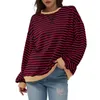 Herren T -Shirts Frauen Kleidung gestreifter Farbblock Langarm Crew Neck Sweatshirt Top Feminino lässig locker Pullover Femme