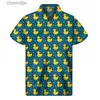 Men's Casual Shirts Cute yellow rubber duck graphic shirt for men 3D printed Hawaiian shirt Summer button short sleeved shirt Loose collar Aloha shirt yq240408