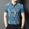 Camisas casuales para hombres Impresión de moda de alta calidad Manga corta Tops sin costuras Masculino estampado floral Vestido anti-wrinking