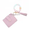 Sleutelringen Keychain armband Polslee Sile kralenring met kaartportemonnee Elastische sleutelhanger voor drop levering sieraden Dh4YT