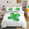 Sängkläder sätter gröna klöver Set Luxury Däcke Cover Lucky Grass Bed Linne